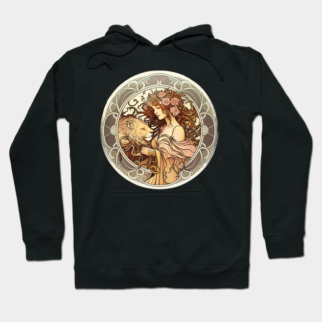 Leo the Lion Zodiac in the style of Alphonse Mucha Hoodie by YeCurisoityShoppe